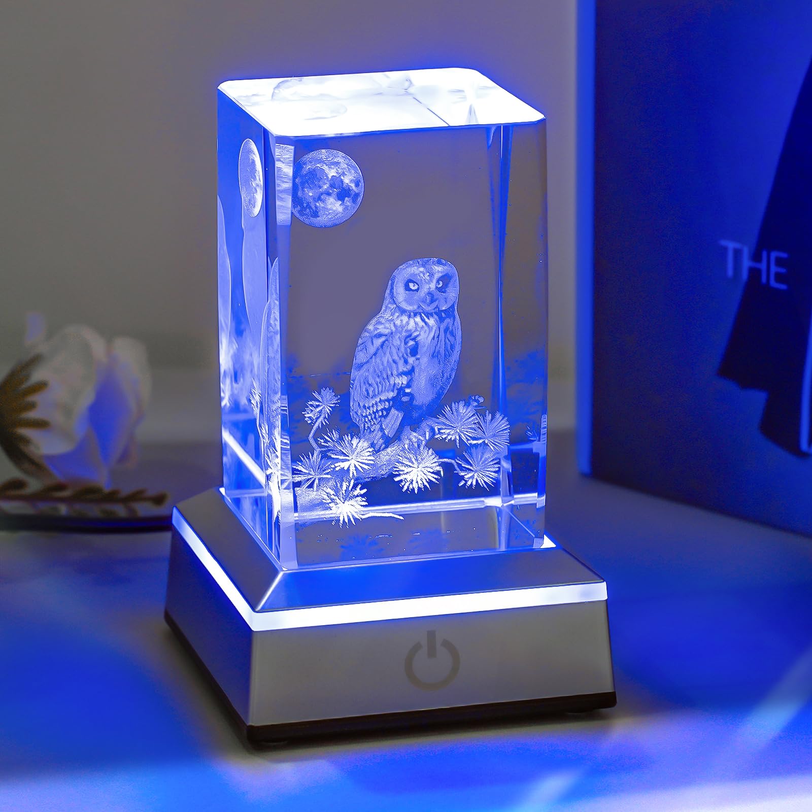 3D sowa kryształowa lampka nocna z wielokolorową podstawą LED szklana grawerowana laserowo figurki sowy lampa prezenty dla chłopców dziewcząt kochanków urodziny Boże Narodzenie dekoracja