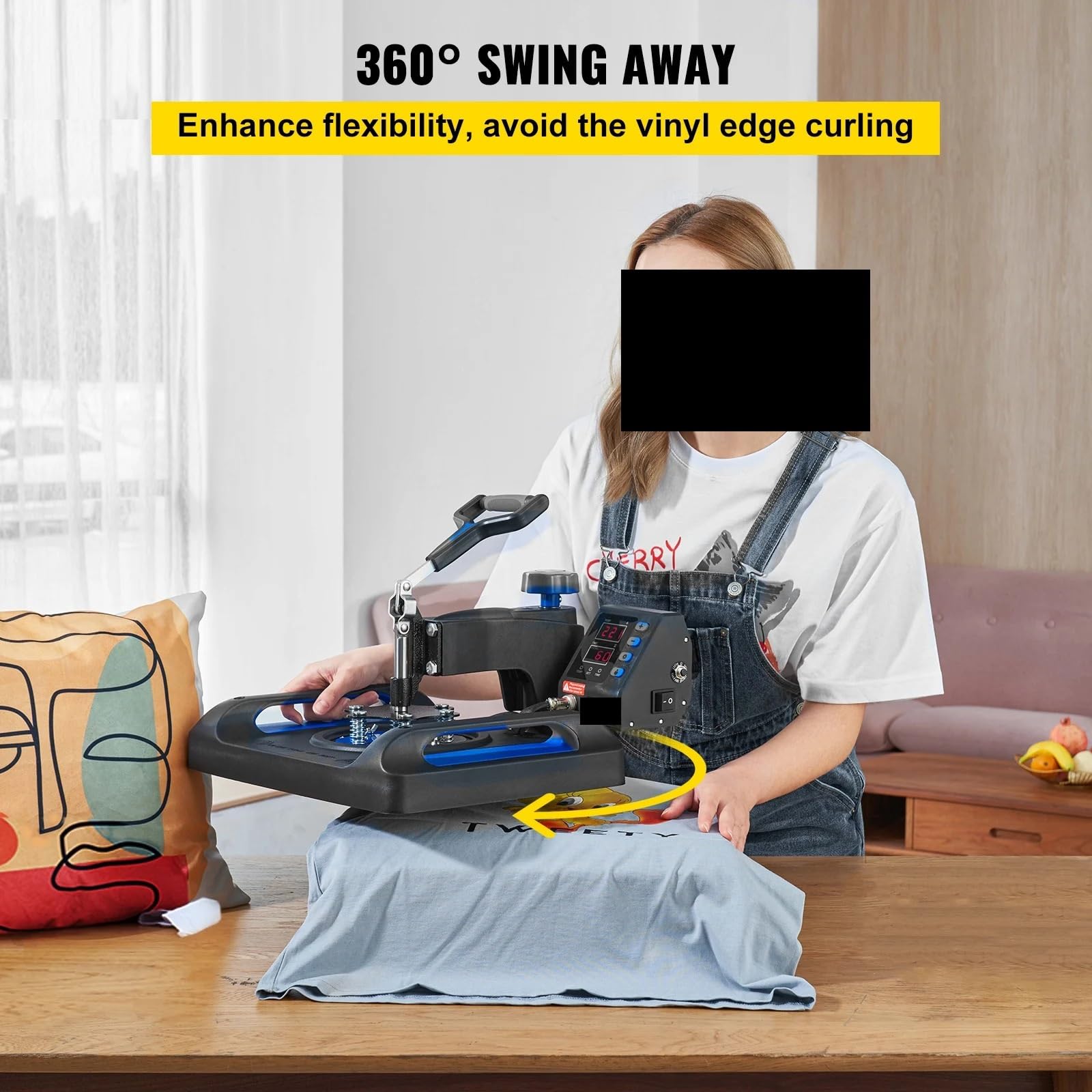 Prasa termotransferowa z funkcją szybkiego nagrzewania 360° Swing Away, cyfrowa drukarka do sublimacji na koszulkach,Profesjonalne znakowanie(15x15 Inch)