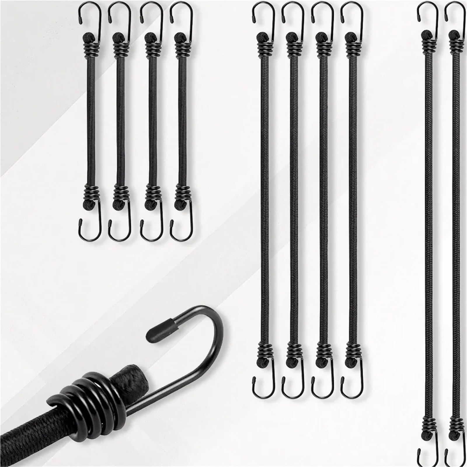 Cordons éLastiques avec Crochets Lot de 10 tendeurs élastiques avec Crochets for Fixation de bâches, Bagages, tentes, vélos pour Camping, BâChes