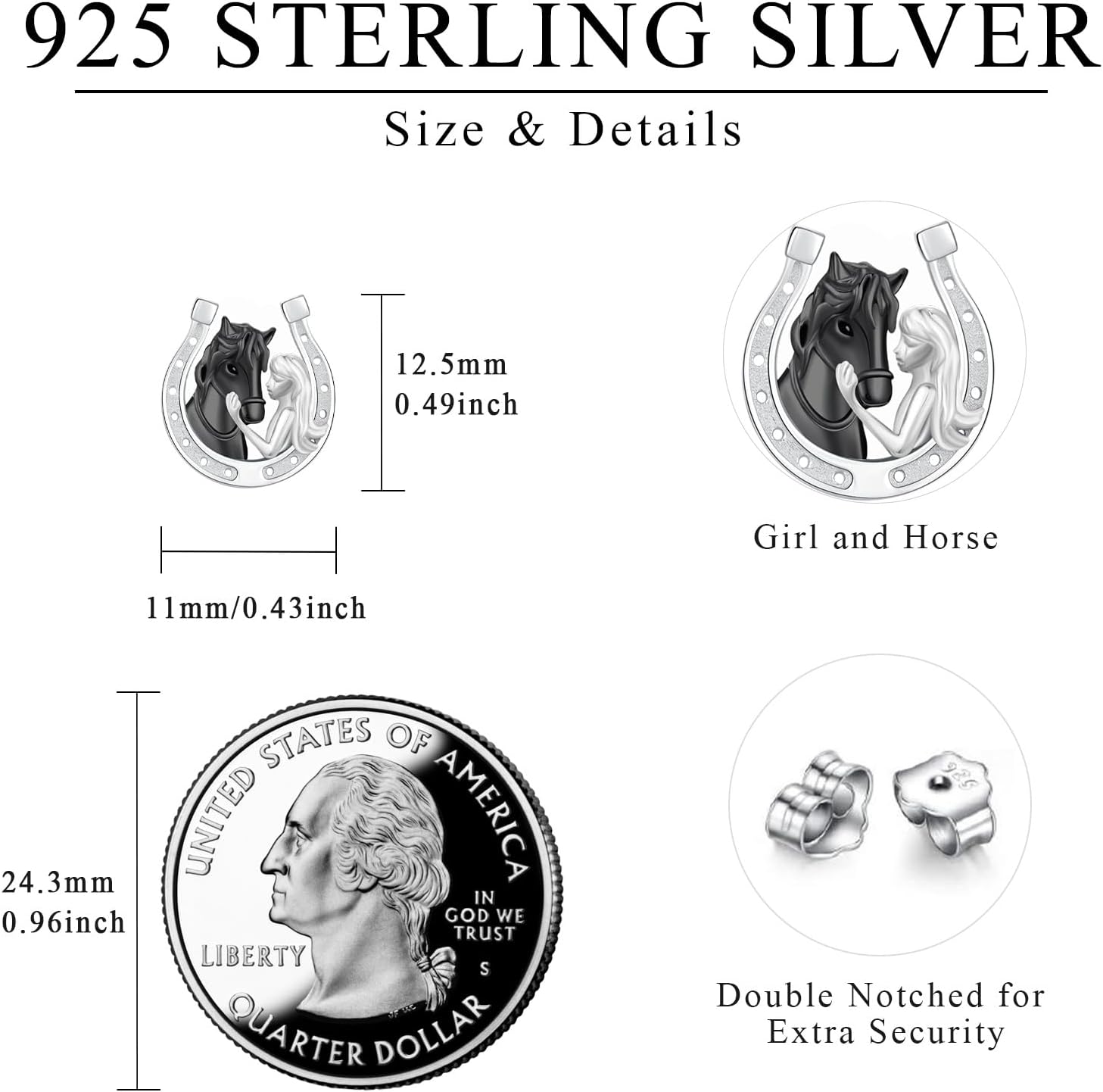 TRISHULA Horse Earrings 925 Sterling Silver Horseshoe Stud Earrings Animal Earrings Jewelry Gifts for Women Men - Image 4