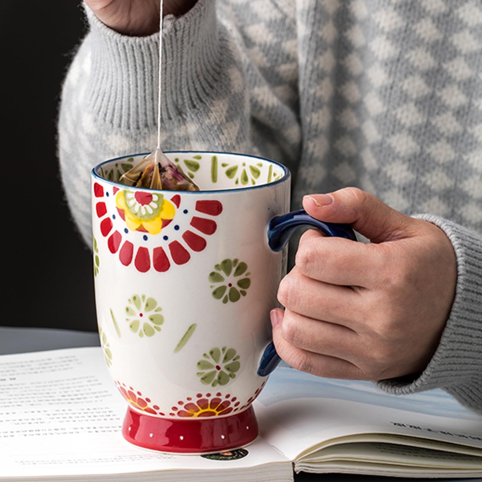 Kubek do kawy - wysoki porcelanowy kubek do kawy z uchwytem, duży kubek ceramiczny o pojemności 500 ml, duża filiżanka do herbaty z łyżeczką pokrywka kubka do biura i domu