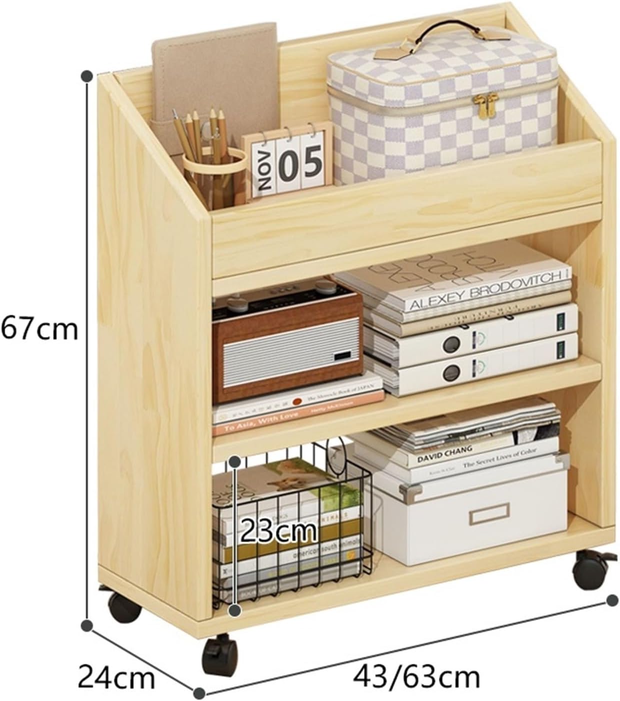 Vertical Under The Office Table Storage Shelf, Cart, Mobile Multi-Layer Bookcase with Wheel Organization(43cm)