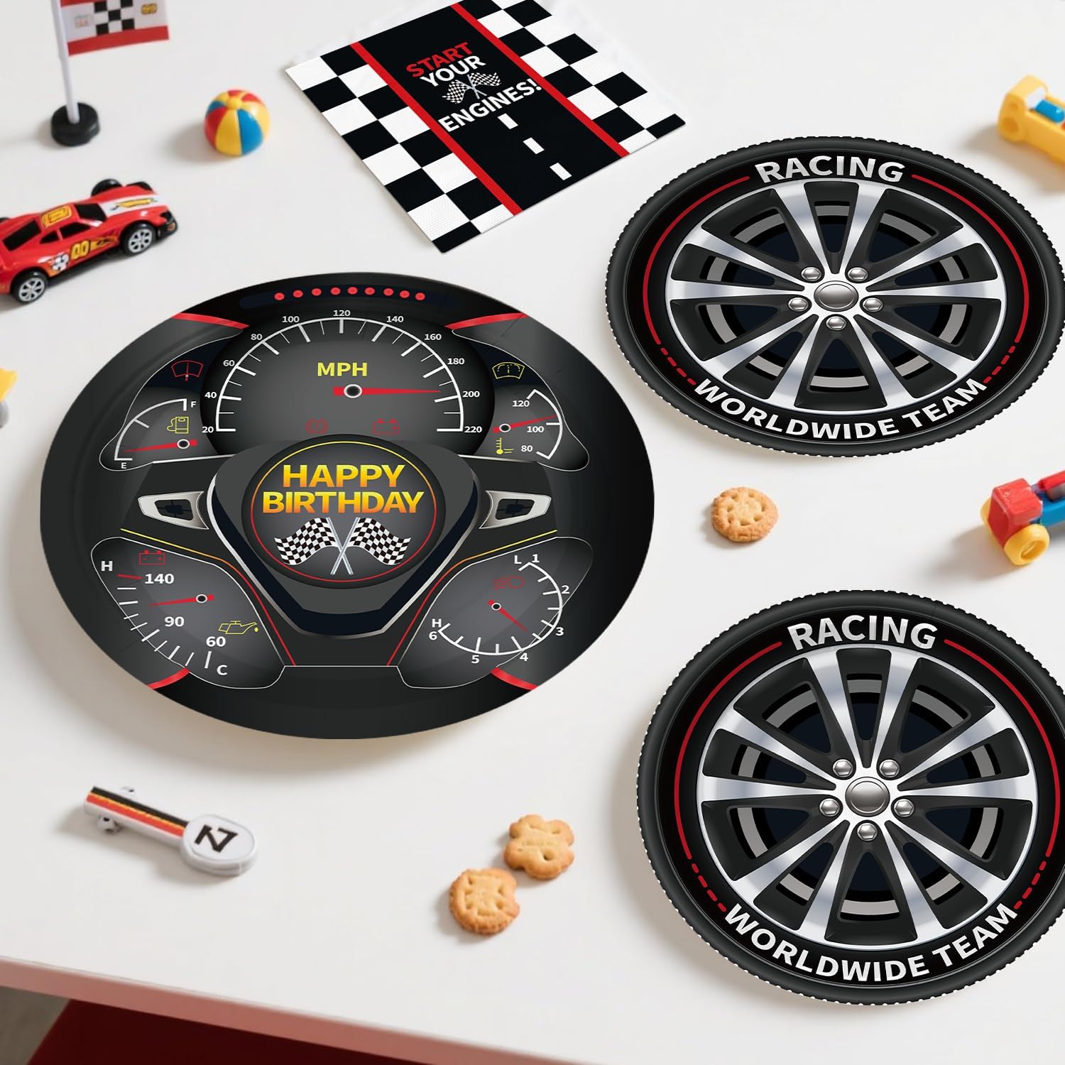 337Pcs Race Car Birthday Party Decorations Tableware Set Serve 50, All-in-1 Cars Birthday Decorations Includes Banner, Plates, Tablecloths, Cake Decorations, Balloons for Race Car Themed Party