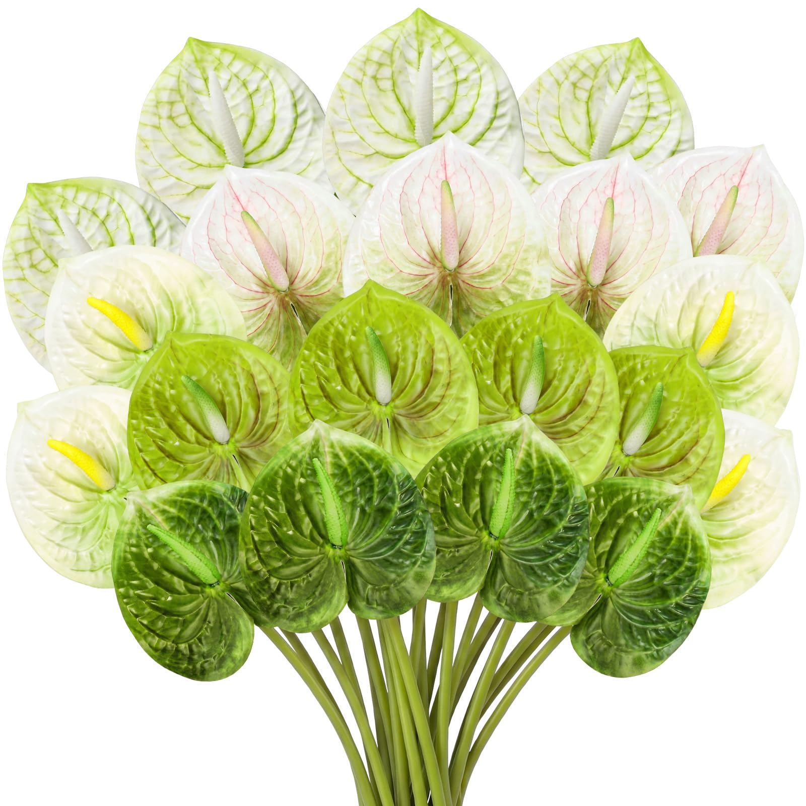 Fleurs d'anthurium artificielles Hanaive lot de 20 pièces de 60 cm couleur vert pour décoration