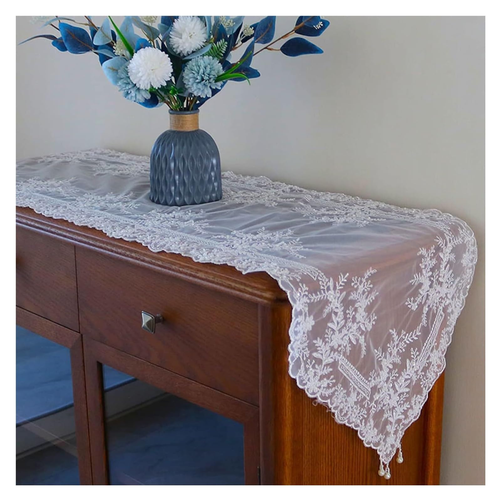 Chemin de table en dentelle de qualité supérieure SWAYVES 40x168cm brodé pour table d'honneur