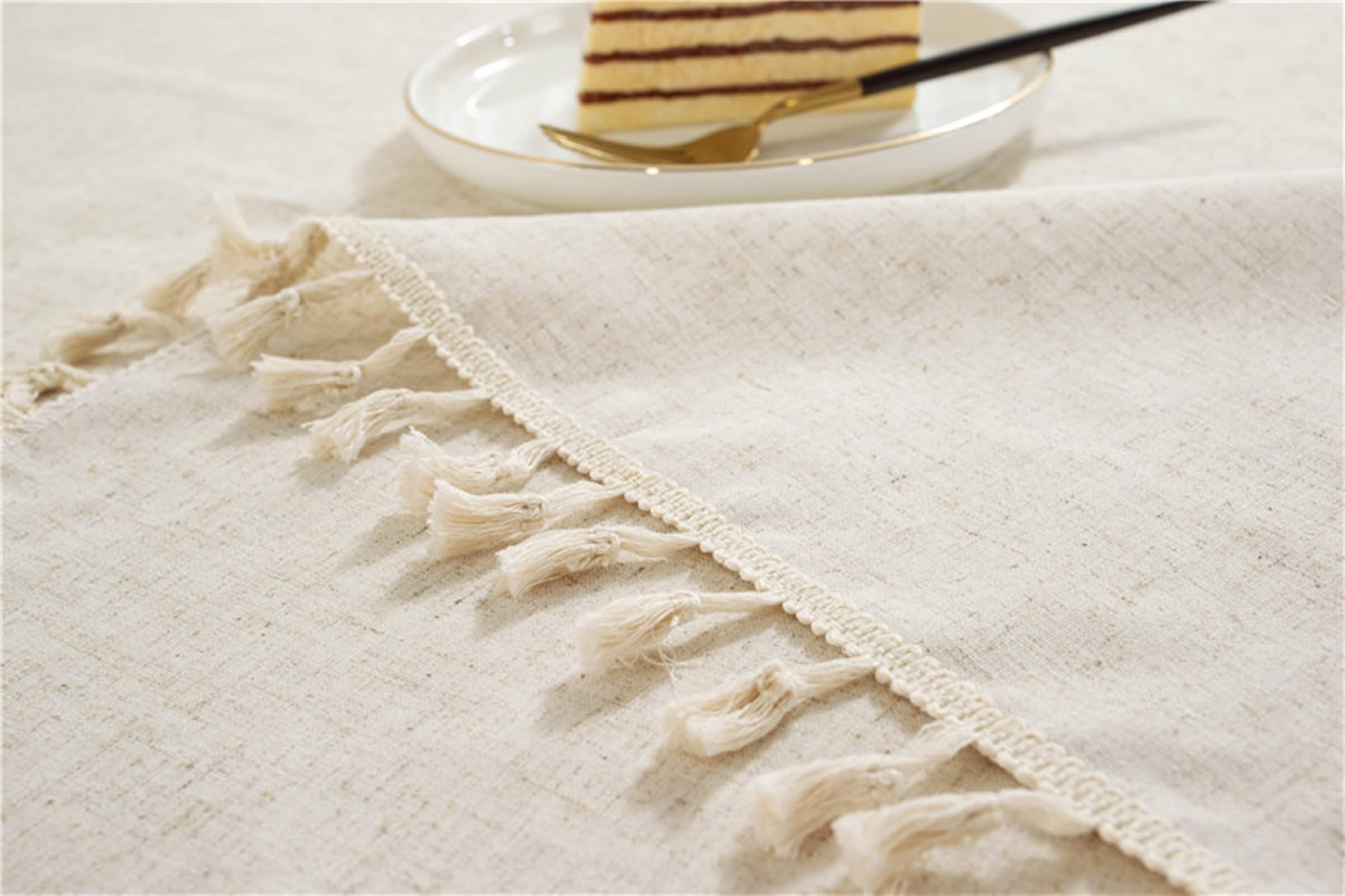 Tovaglia rettangolare 140 x 200 cm, lavabile, in poliestere e lino, tinta unita, con nappe, perfetta per cucina, sala da pranzo, Thanng, decorazione natalizia
