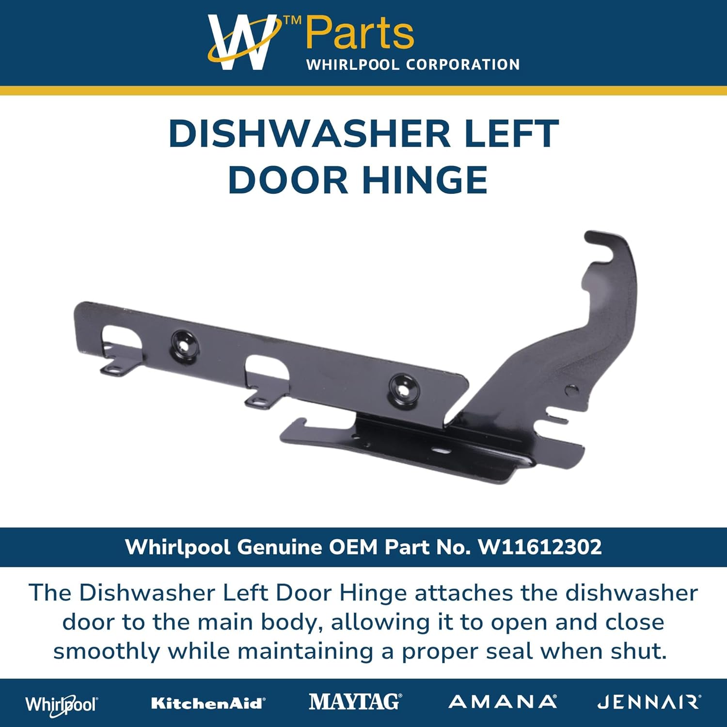 Whirlpool W11612302 OEM Dishwasher Left Door Hinge, Gray