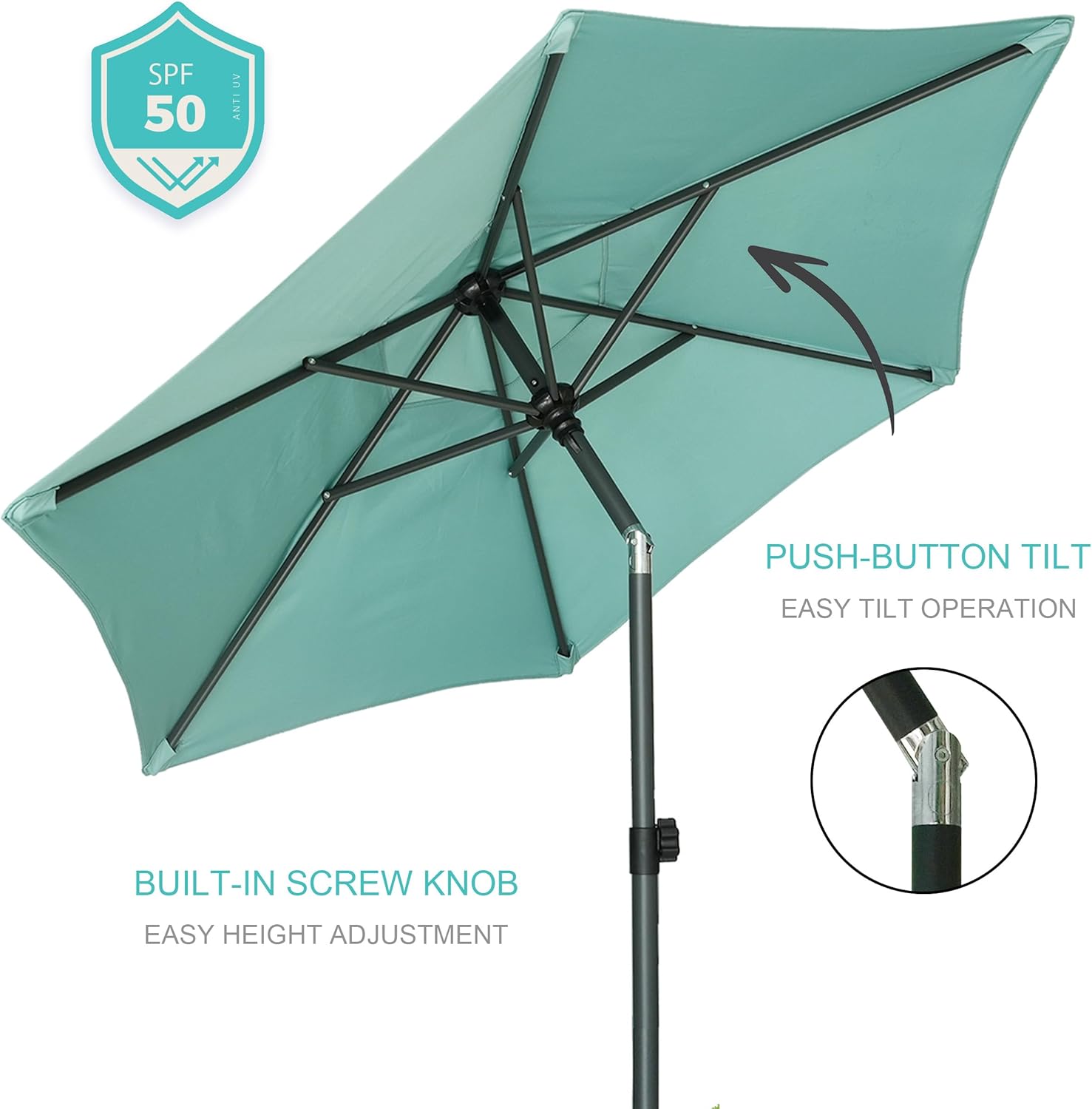 AMMSUN 5.8ft Patio Umbrella Outdoor Table Umbrellas with Push Button Tilt, UPF50+ Premium Steel Pole and Ribs for Deck, Lawn, Garden, Backyard & Pool (Aqua Green)