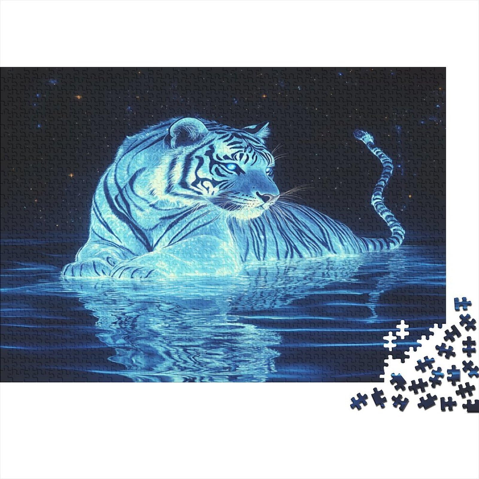 Blue Tiger Starry Night Jigsaw Puzzles 1000 Pieces Challenge Toy for Adults, Impossible Jigsaw Puzzles 1000 Pieces Educational Games Home Decoration 52x38cm/1000pcs — image 1