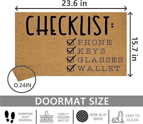 Miniatura 3 de Felpudo personalizado para puerta delantera exterior para entrada al aire libre, lista de verificación, tapete delgado de bienvenida antideslizante