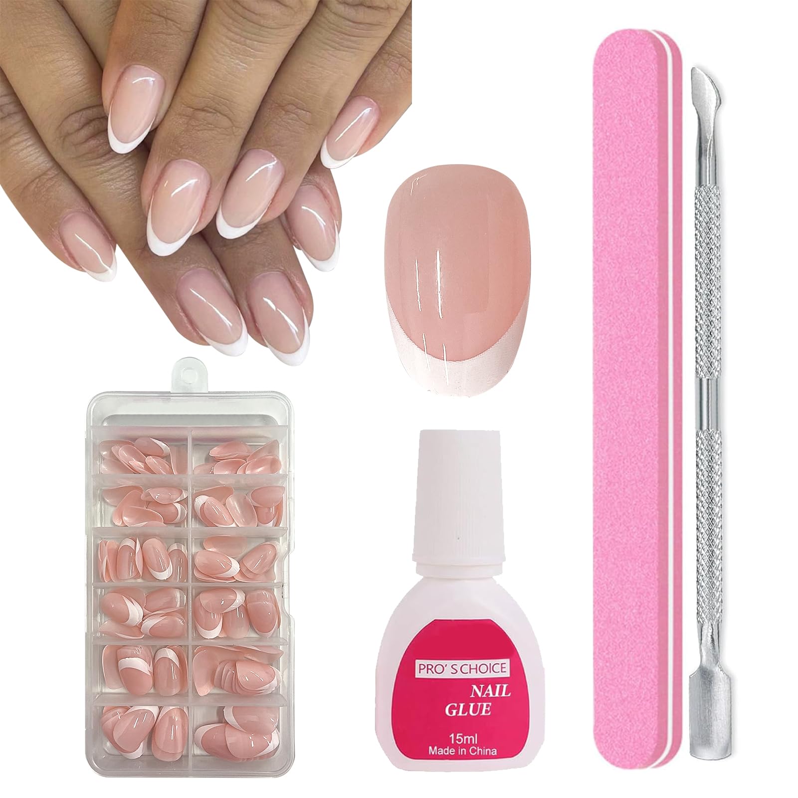 ZAHRVIA French False Nails -Press On Nails Short Round, Fake Nail White Tip French False Nail Kit