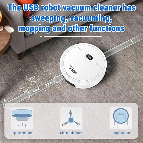 Miniatura 4 de Robot aspirador, USB inteligente 3 en 1, súper delgada, potente succión, silenciosa, aspiradora robótica de carga automática, limpia suelos duros a