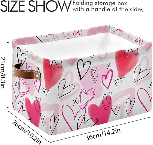 Miniatura 4 de Happy Valentines Day Pink Love - Canasta de almacenamiento de tela para ropa sucia diseño de corazón rojo bolsa organizadora para bebé perro