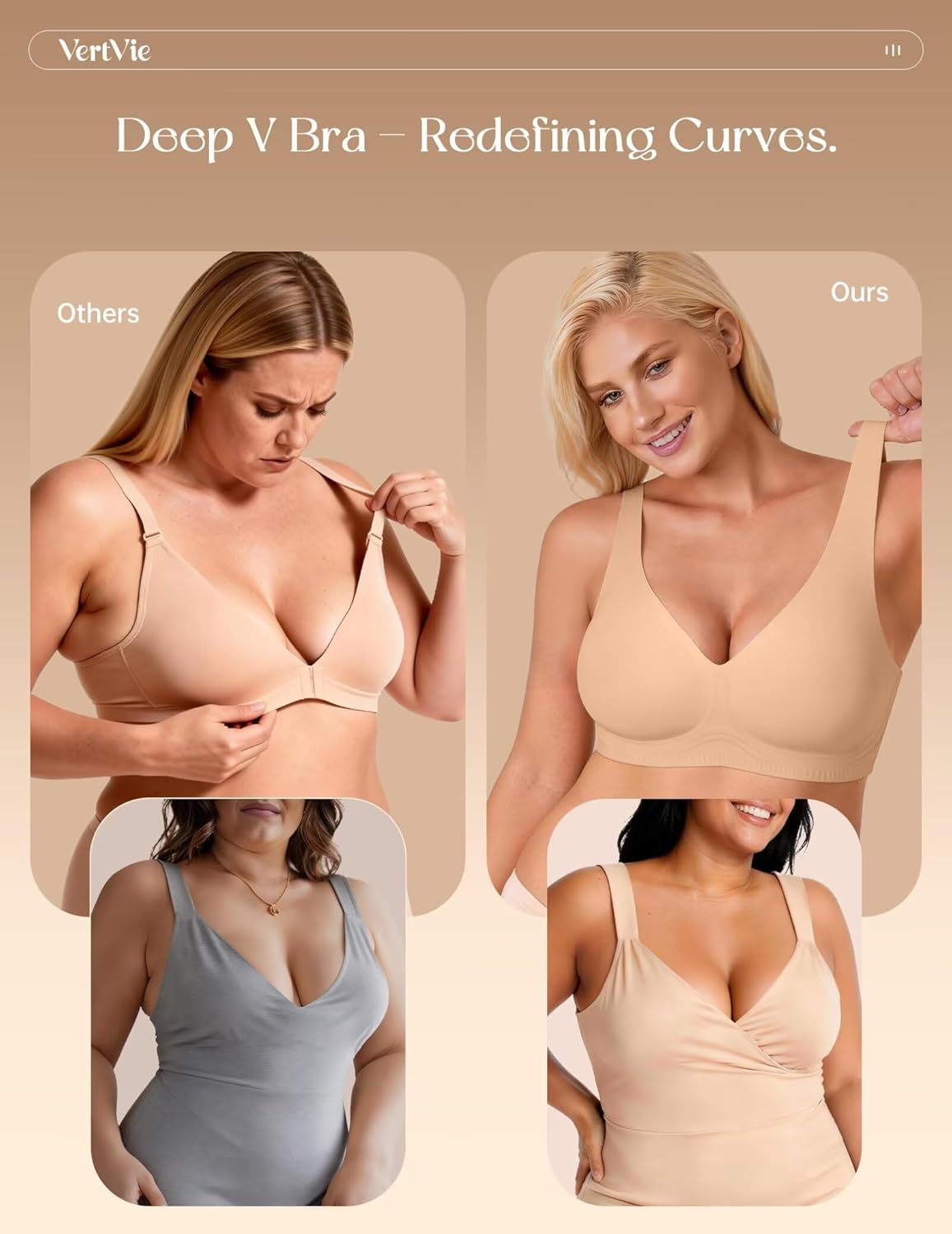 Vertvie 2026 Womens Wireless Jelly Bras Push Up Cup-Engineered Support Deep V Lift Bra Seamless No Underwire T-Shirt Bralette - Image 3