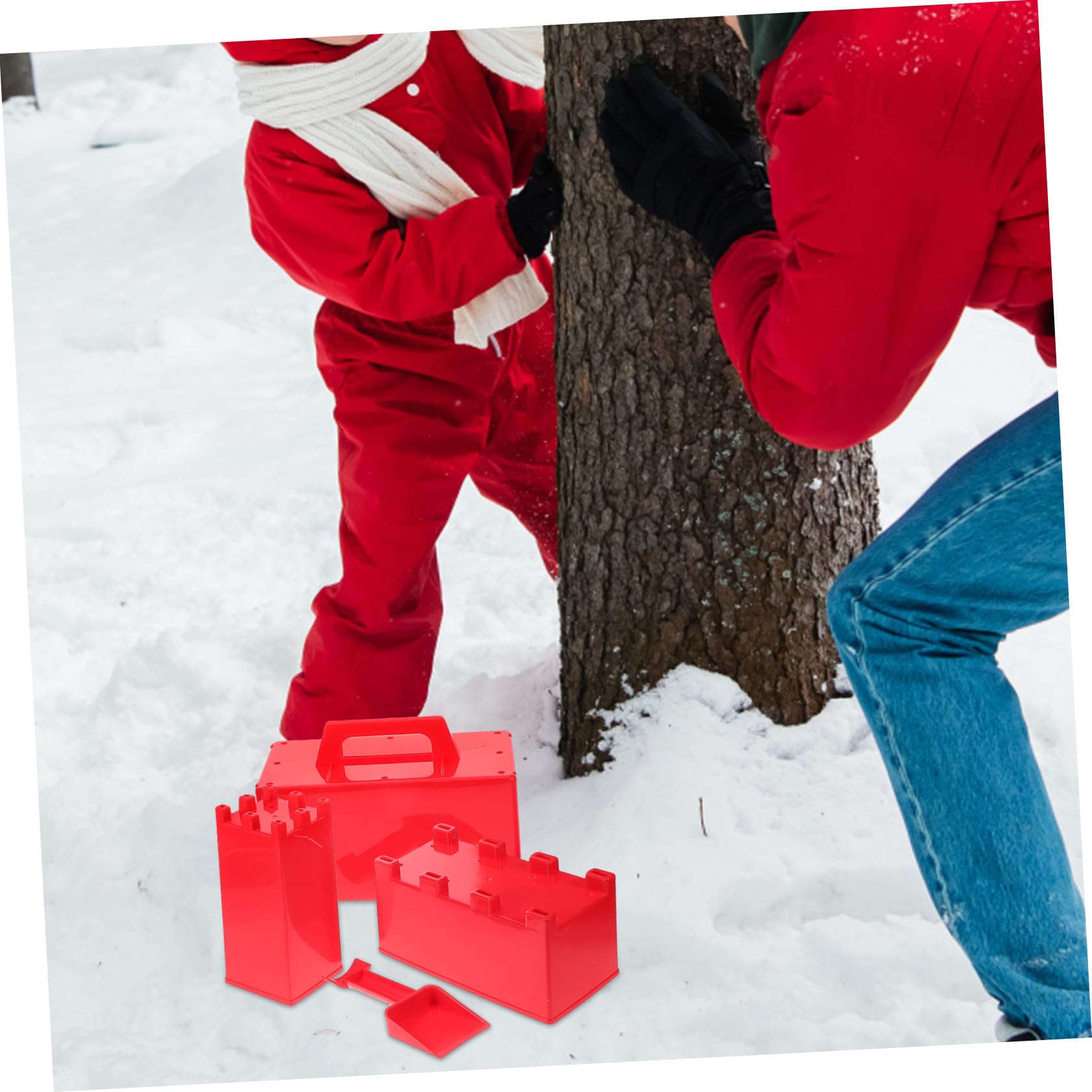 Hohopeti Juego de Palas y Moldes de Ladrillos de Nieve para Niños en Plástico Rojo, Resistente al Frío, Adecuado para Jugar al Aire Libre en Invierno y Fomentar la Creatividad