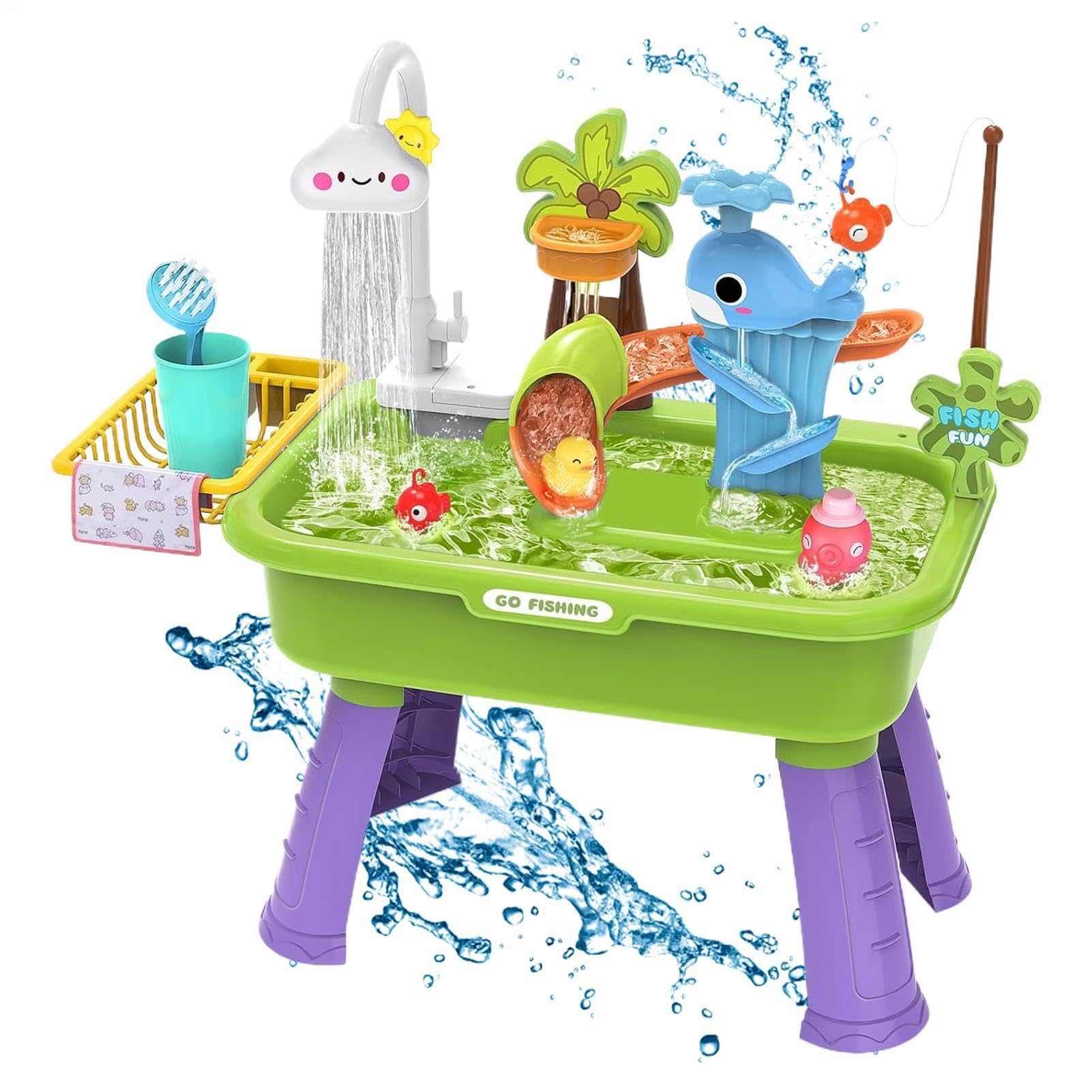 Kids Water Table - Play Sink with Running Water, Sensory Activity Table with Fishing Game, for Boys Girls Home Backyard Daycare Nursery Preschool Kindergarten