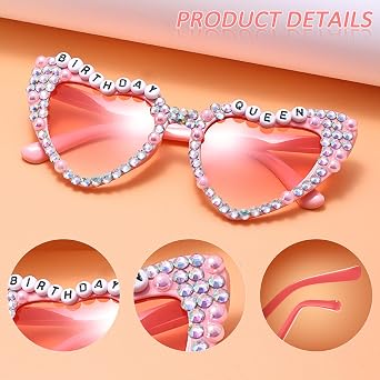 Lunettes Cœur Anniversaire Reine - à Paillettes Rose - Accessoire Fête Vintage - FUIPVGI