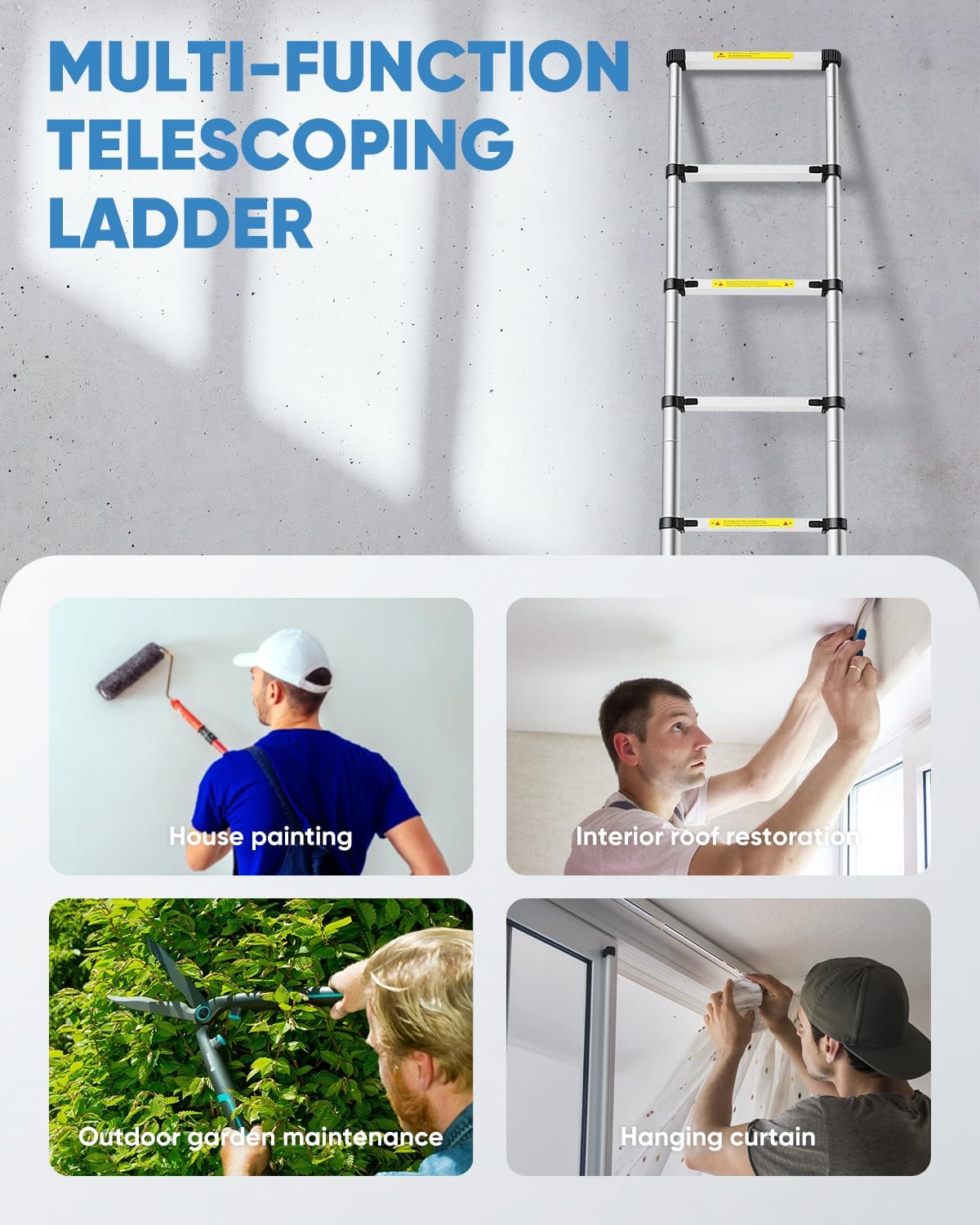 Telescoping Ladder,10.5 FT Aluminum Extension Ladder, Heavy Duty 330lbs Max Capacity,Folding Compact Portable Anti-Slip Ladder for Loft, Home,RV or Outdoor Work
