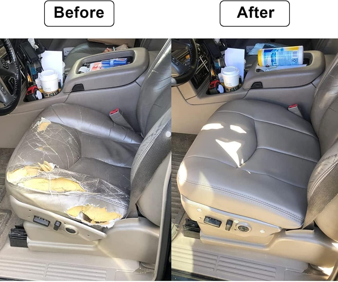 GXARTS Driver and Passanger Side Bottom Replacement Leather Seat Cover Light Gray #922 or 92i Compatible with Chevy Silverado Tahoe Suburban Avalanche GMC Sierra Yukon 2003 2004 2005 2006