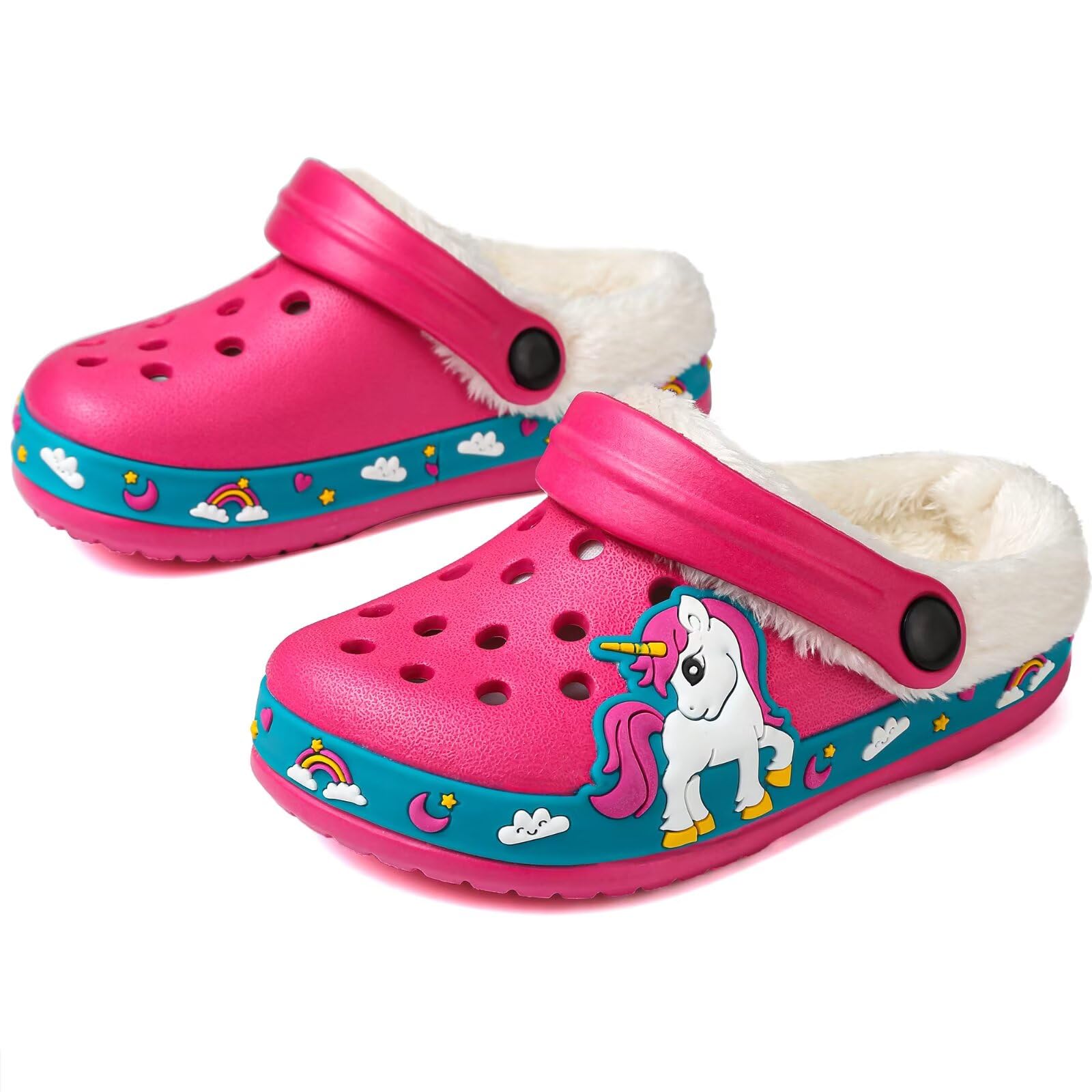 Toddler Lined Clog Slippers Winter Garden Sandals Kids House Shoes Warm Slip On Sneakers Cartoon Slides for Boys and Girls Children Indoor Outdoor