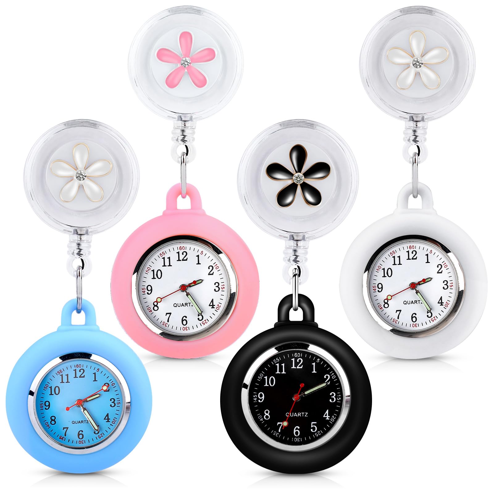 Orologio da infermiere 4 pezzi con clip retrattile – Orologio al quarzo con tasca e tasca – Regalo per medici, studenti