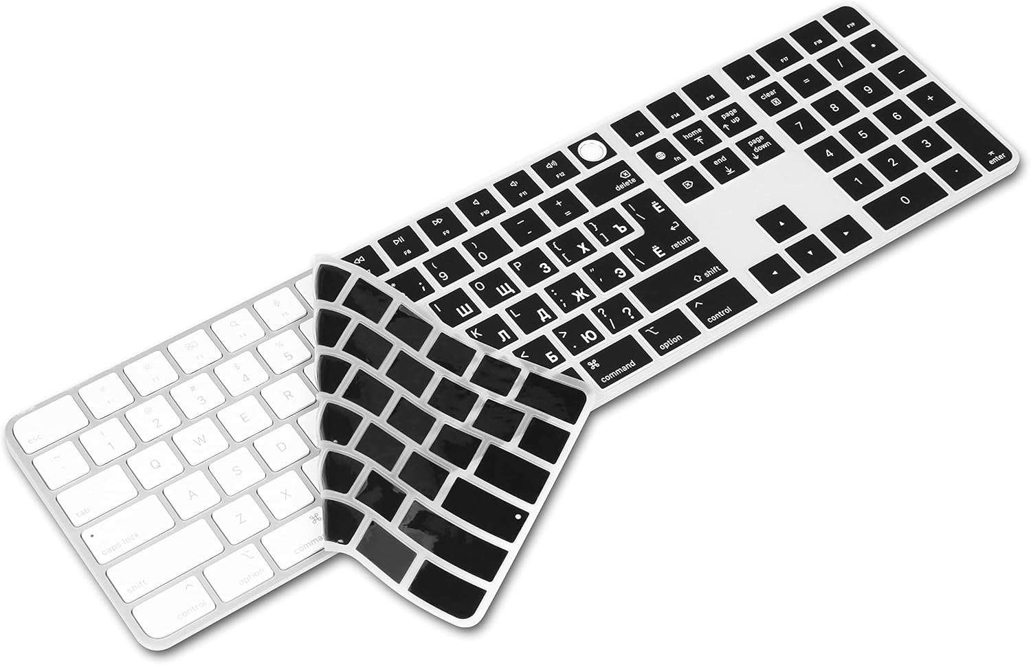 XSKN Russian Language Black EU/UK US Version Silicone Keyboard Cover Skin for Apple 2021 iMac Magic Keyboard with Touch ID and Numeric Keypad A2520 NOT for A3119