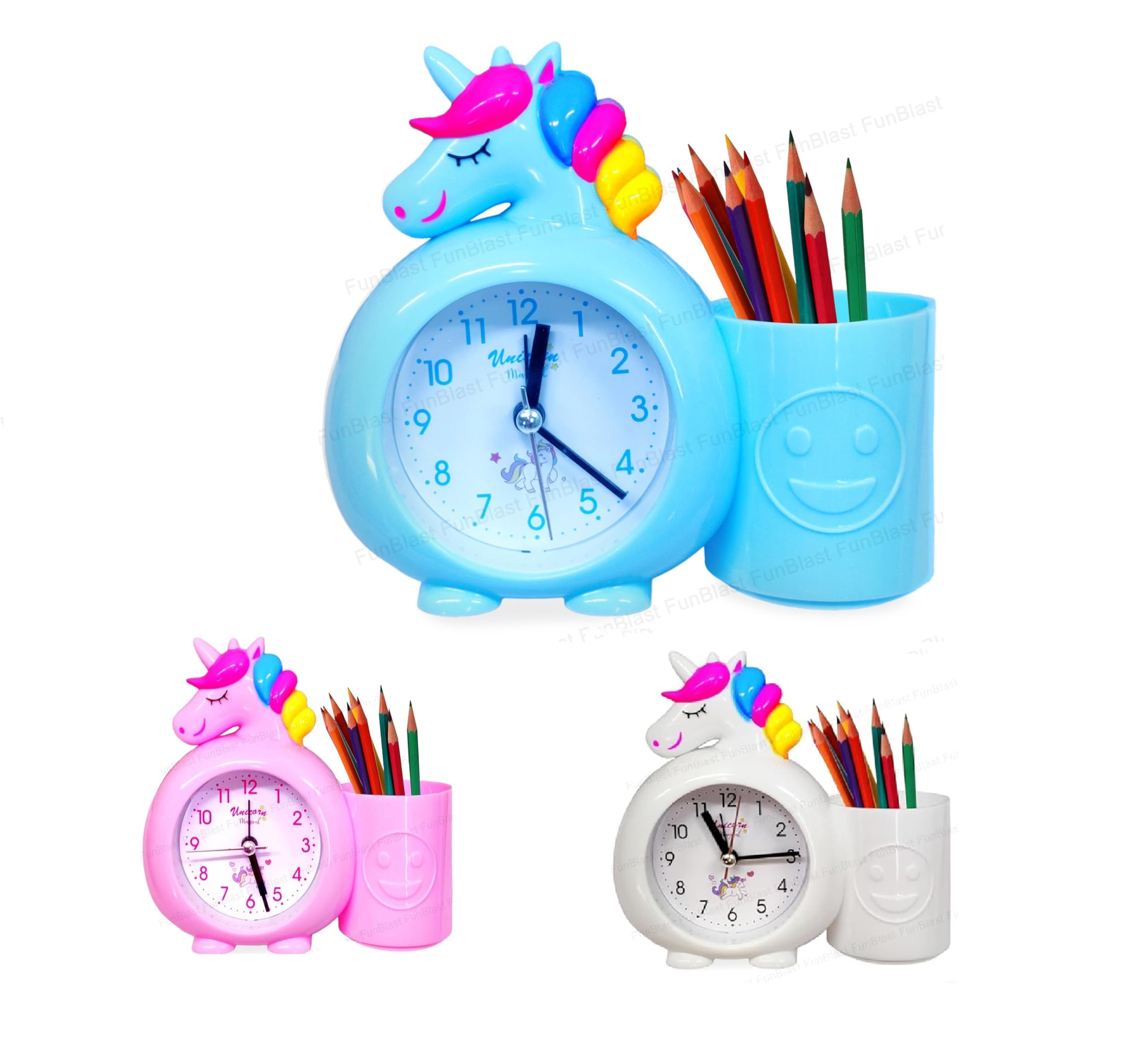 FunBlast Twin Bell Alarm Clock with Pen Holder for Kids Bedroom Unicorn Alarm Watch for Girls Loud Bell Alarm Table Clock for Heavy Sleepers (Random Color)