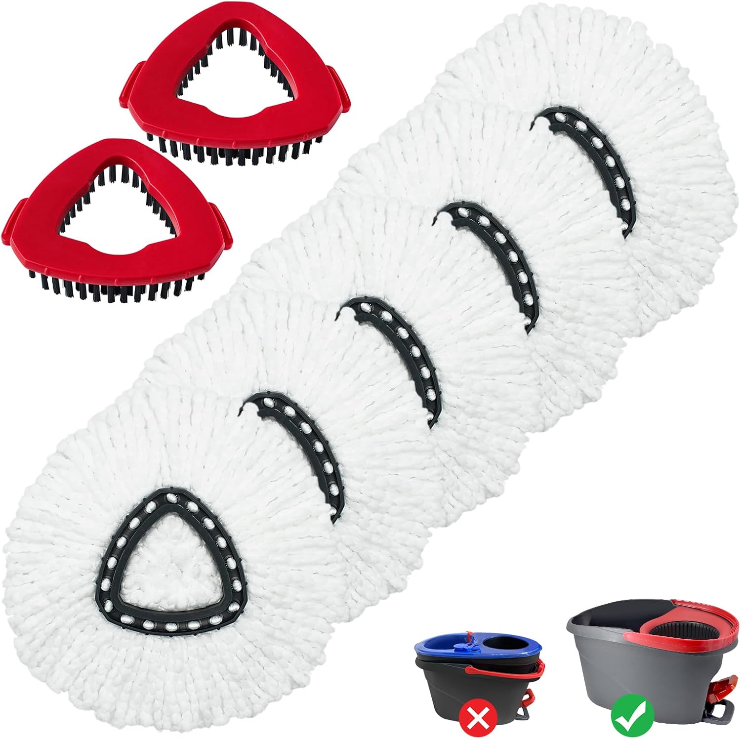 Mop Heads Replacement for Ocedar, Mop Replace Head for Ocedar EasyWring 1 Tank, Microfiber Spin Mop Refills, Include 5 Spin Mop Replacement Head Deep Cleaning Machine Washable with 2 Scrubber Mop Head White