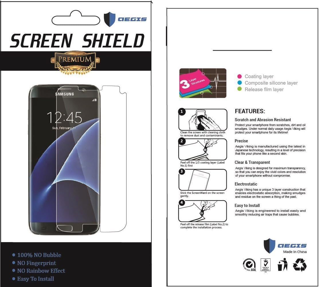 Samsung Galaxy S7 Edge Screen Protector , Aegis Vikings Premium Full Edge Coverage HD Ultra Clear PET Film - Protective Guard for Samsung Galaxy S7 Edge - Pack of 2