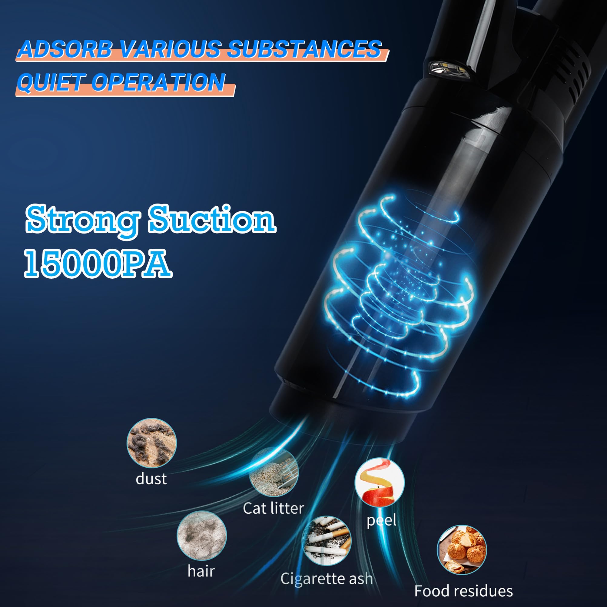 Aspiradora de mano para coche, aspiradora portátil, succión de 15000 PA, mini aspiradora recargable de alta potencia en húmedo y seco con luz LED, múltiples boquillas para coche, hogar, oficina