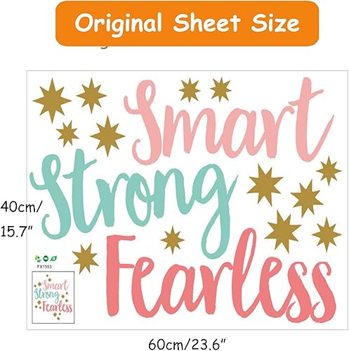 Miniatura 2 de SUPANT Decoración de pared inspiradora con citas para habitación de niña, inteligente, fuerte, sin miedo, decoración de estrellas para sala de