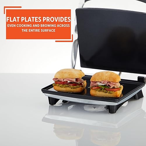 Miniatura 6 de IMUSA - Prensa eléctrica Panini de acero inoxidable de 12 x 10 pulgadas con control de temperatura, placas antiadherentes para sándwiches, paninis a