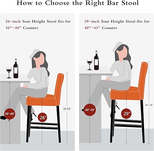 Miniatura 7 de Juego de 3 taburetes de bar de piel sintética de 26 pulgadas, modernas sillas de bar tapizadas con respaldo, taburetes de bar con patas de madera