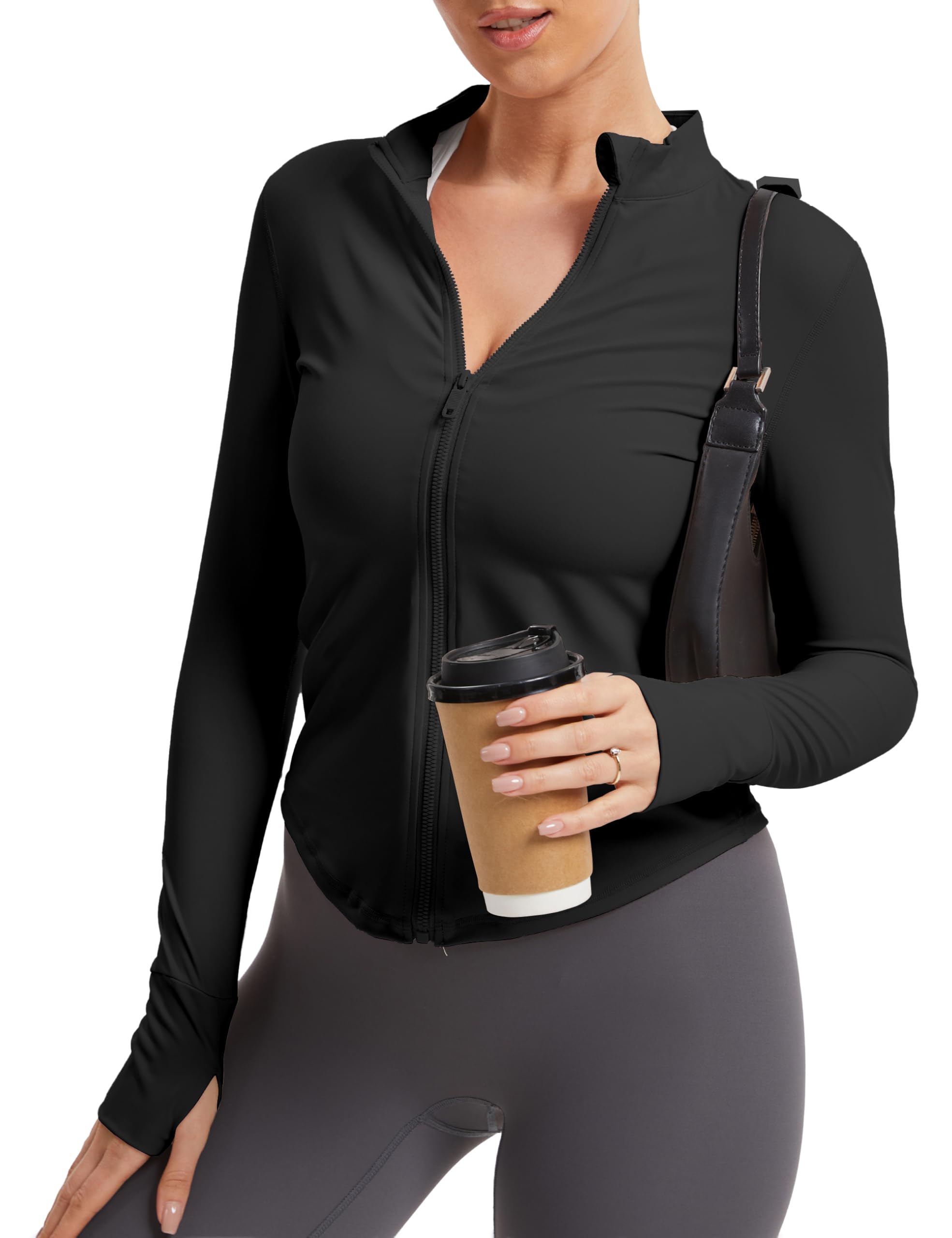 tanzdunsje Laufjacke Sportjacke Damen Enge Langarm,Gym Yoga Pilates Jogging Sportoberteil frauen Trainingsjacke mit Reißverschluss Daumenloch