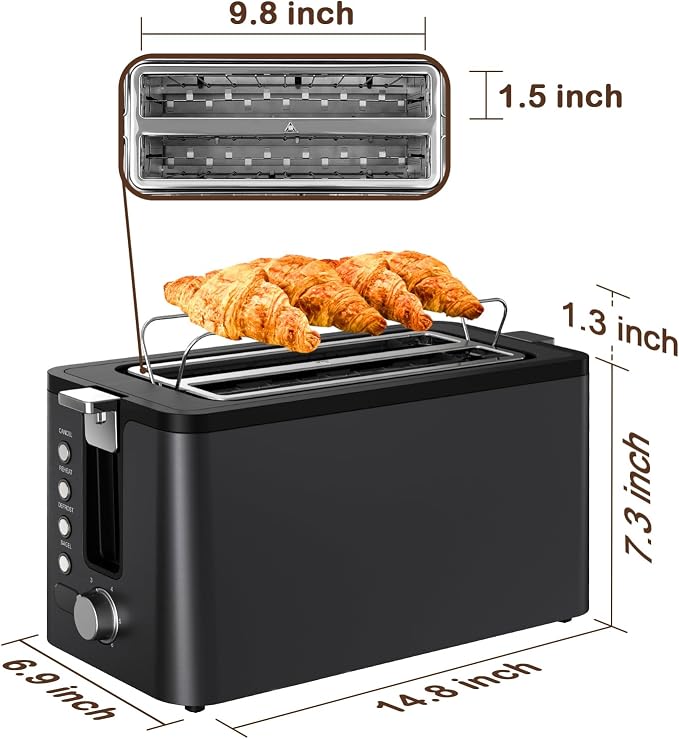Tostadora Mecity 4 Rebanadas Acero Inoxidable 1300W miniatura 3