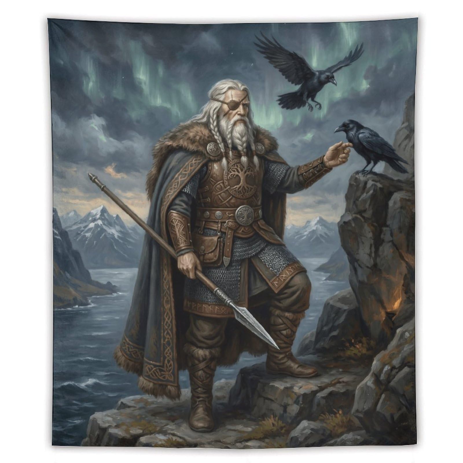 Norse Mythology Odin Wall Tapestry, Detailed Illustration, Backdrop