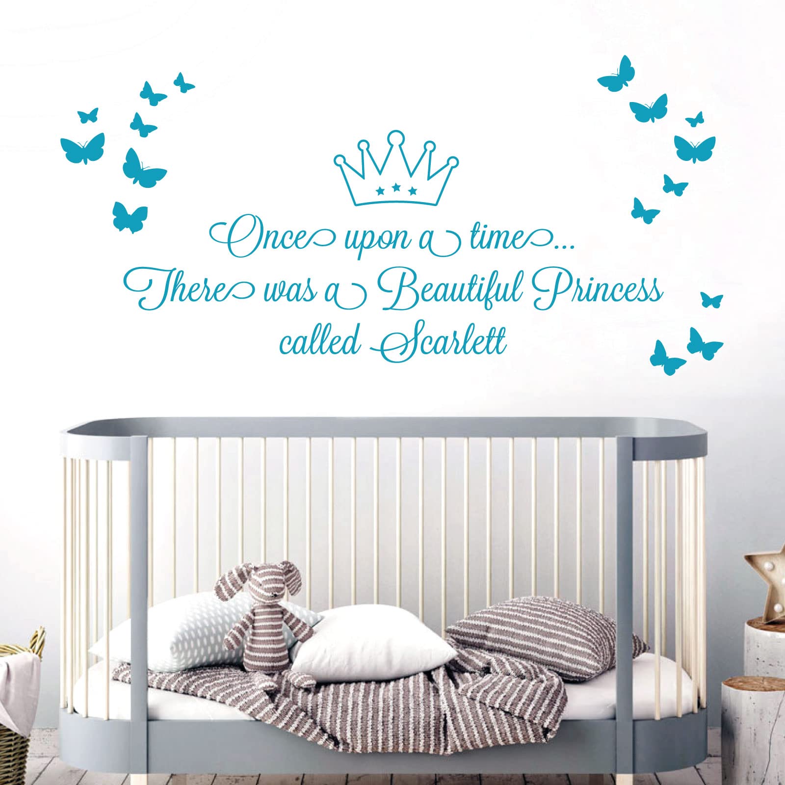Once Upon a time, There was a Beautiful Princess - Girls Name Nurserty Wall Art Sticker [Medium] [Sky]
