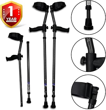 in-Motion Forearm Crutches for Adults, Spring Assist, 350lb, Charcoal