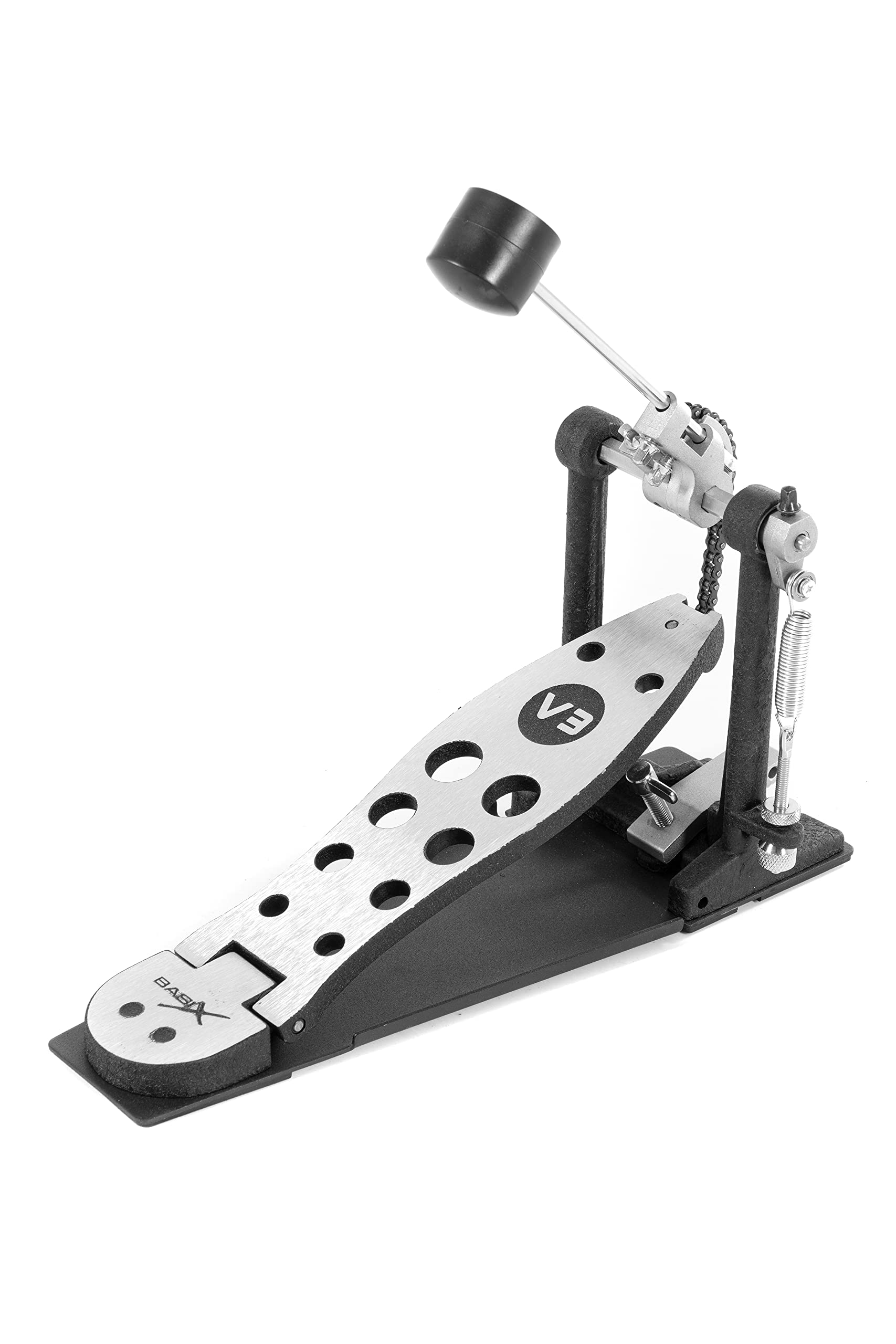 Pedal de Bombo PD-600-V3 modelo de doble tubo, negro rugoso, base antideslizante