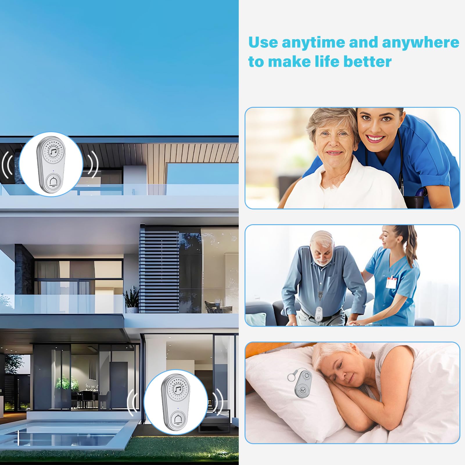 2-Kanal-Rufmaschine Caregiver Pager Call Button Elderly Wireless Call Button Einstellbare Lautstärke Mehrere Musikoptionen für Home Office