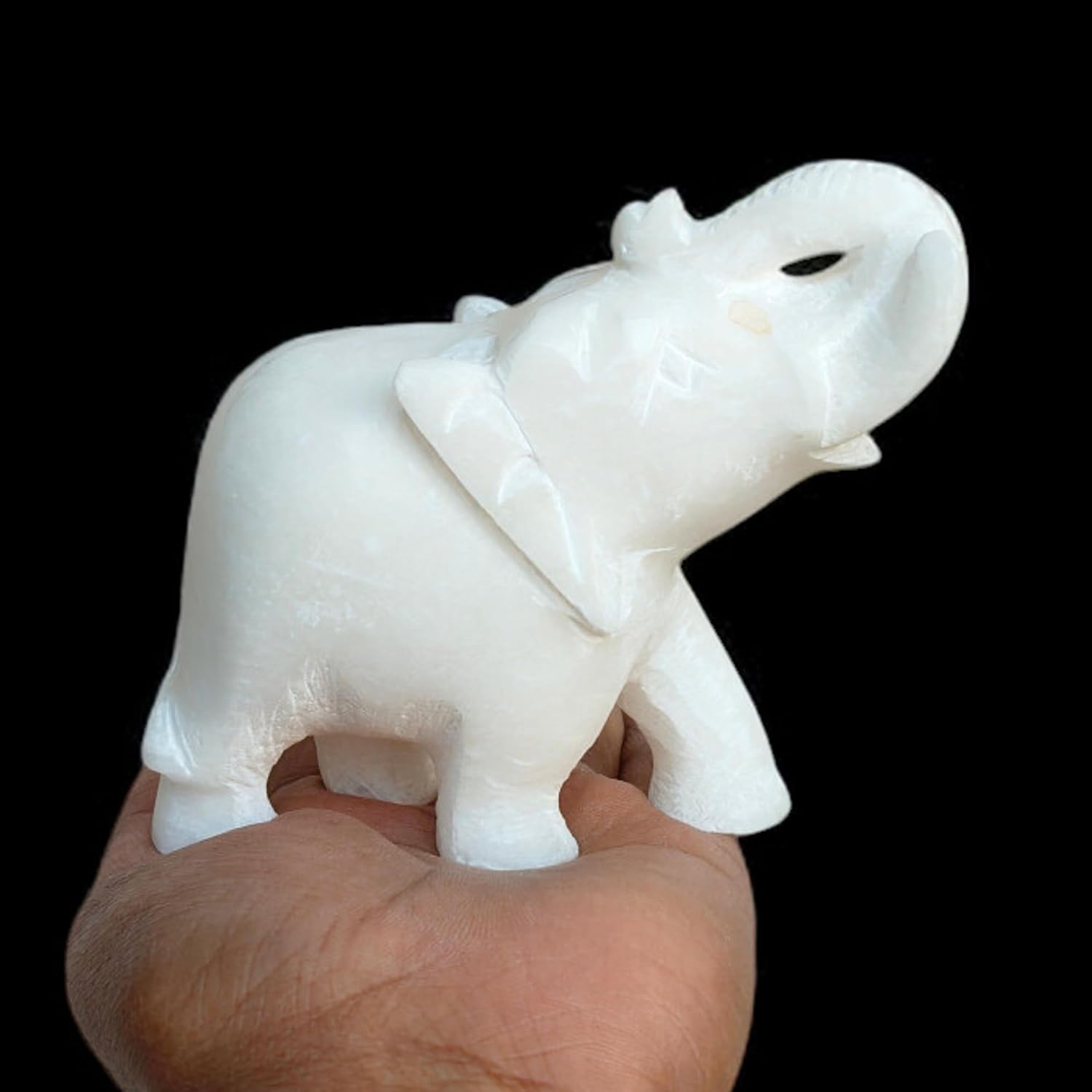 White Onyx Marble Home Decor Elephant Pair Statue 4"inch | Hand Carved Trunk Down Elephant Figurine for Living Room Office Table Item Gift Set for Wedding Birthday & Anniversary Collectible