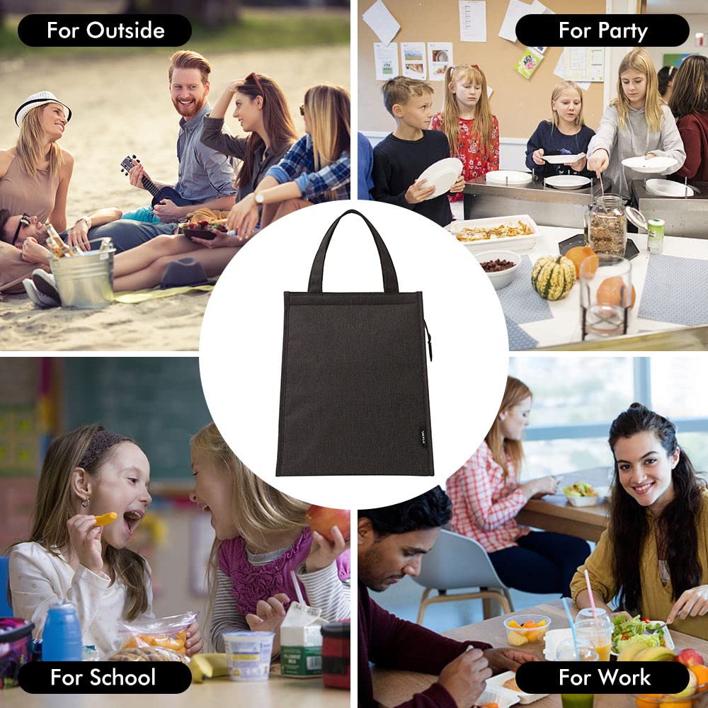 Czarna torba na lunch dla mężczyzn - izolowane torby na lunch dla kobiet torba na lunch tote z zamkiem błyskawicznym torba na lunch dla kobiet proste pudełko na lunch wielokrotnego użytku izolowane
