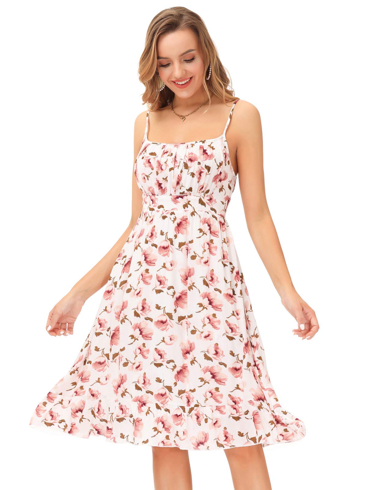 GRACE KARIN Vestito Donna Pieghe Schiena Nuda Senza Manica Stampata Floreale Spallacci Spaghetti