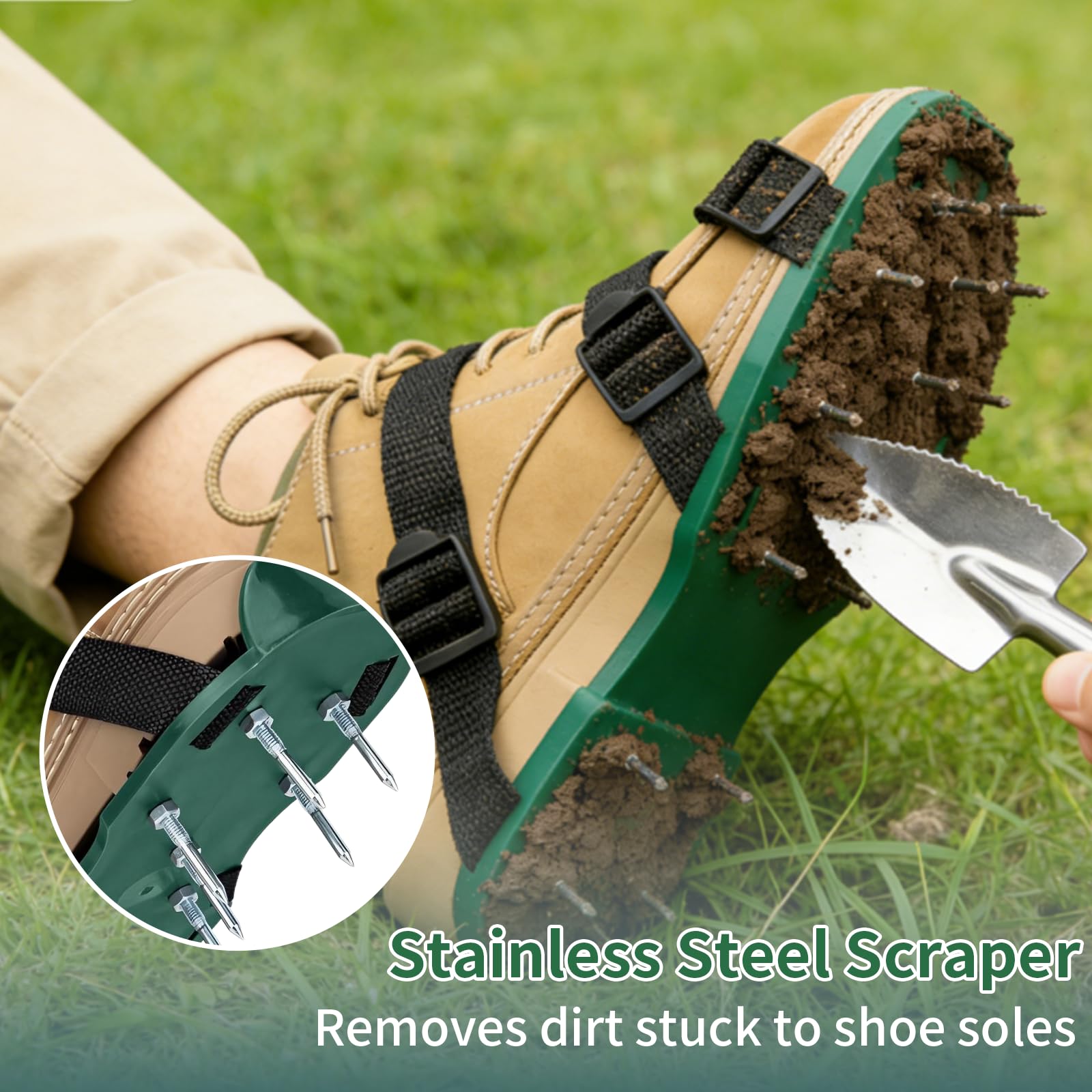 Chaussures aératrices de pelouse, chaussures à clous, pour aérateurs de pelouse et scarificateurs, avec fermeture et clous pré-montés, pour l'entretien du jardin et comme chaussures de chape