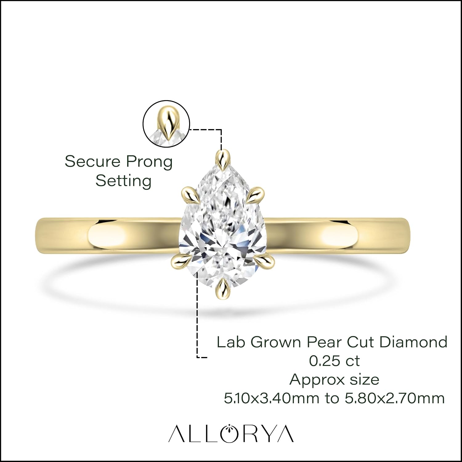 0.25 Carat Pear Shape Lab Grown White Diamond Sparkling Solitaire Engagement Ring for Women in 10K Solid Gold