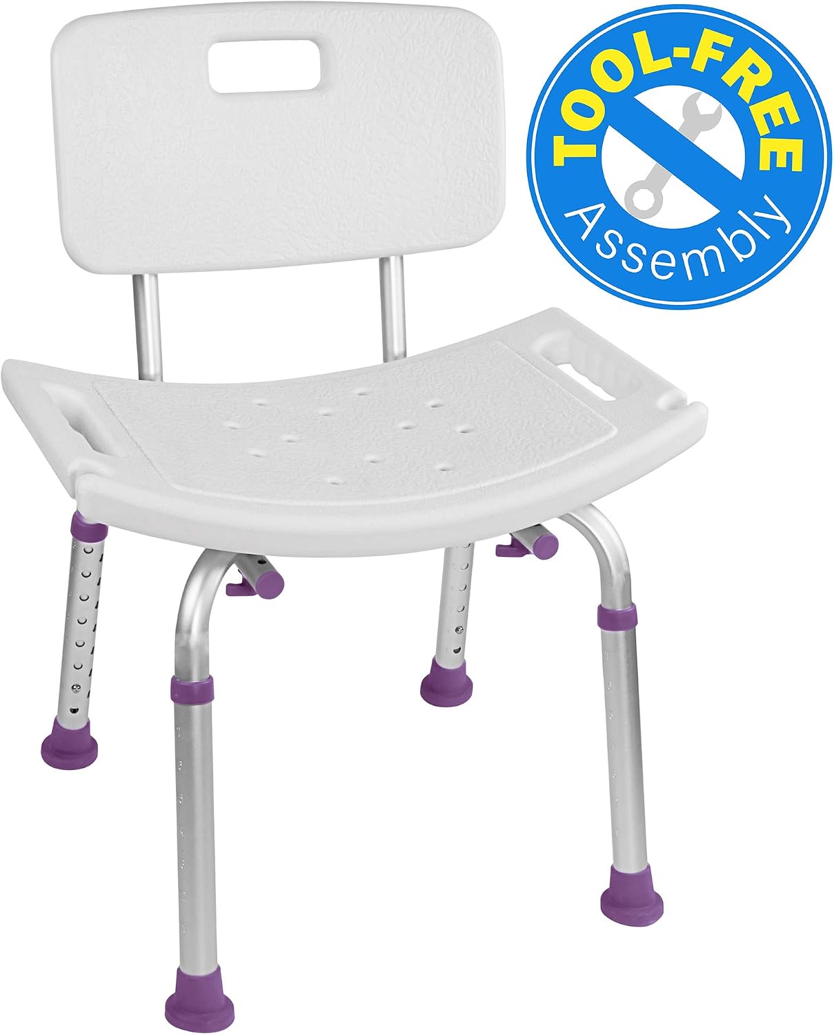 Medical Tool-Free Assembly Spa Bathtub Adjustable Shower Chair Seat Bench with Removable Back