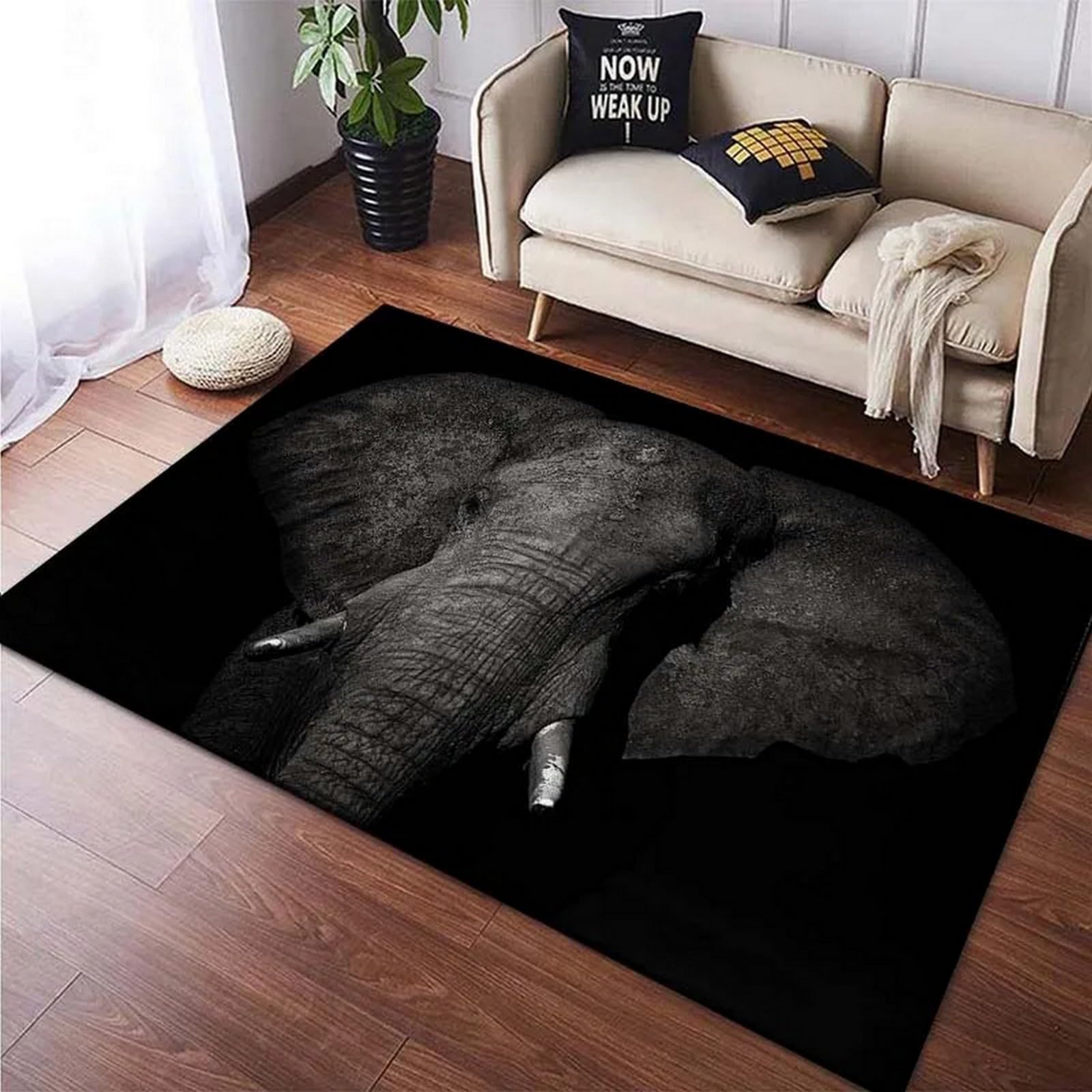 Tapis de salon éléphant 120x160 cm imprimé 3D à poils courts