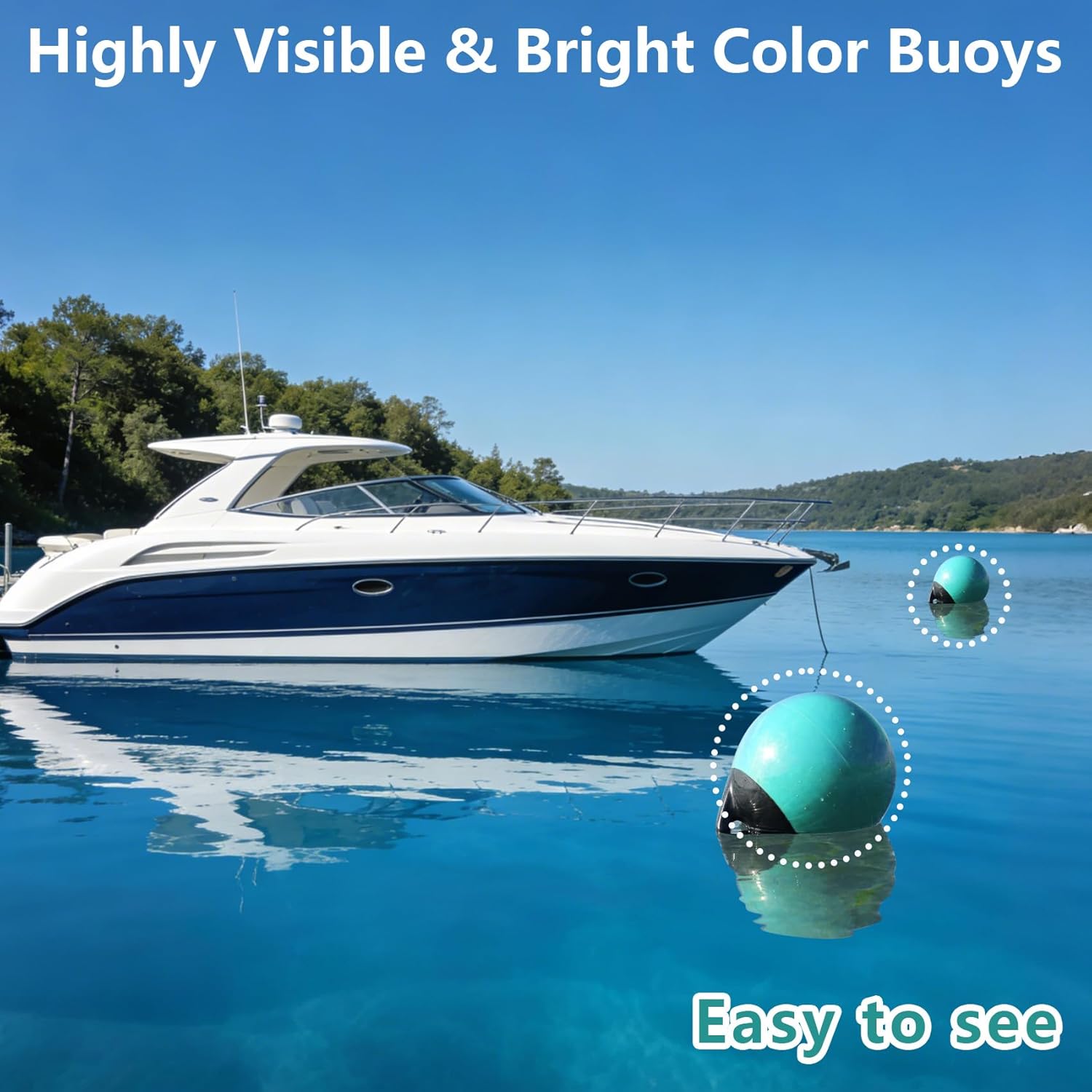 Boat Buoy Balls 10 Inch 12 Inch 15 Inch, Inflatable Mooring Buoys with Pump, Marine-Grade Vinyl Boat Fenders Round with Reinforced Eyelets for 10'-40' Boats Protection Marking Multi Color - 2/4/8 Pack