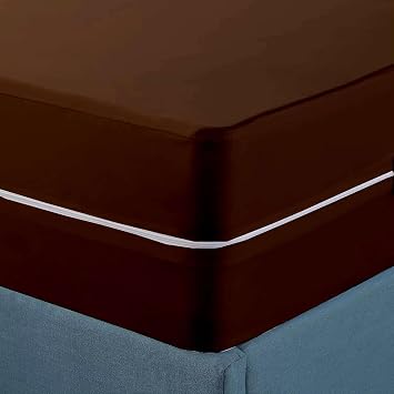 Queen Zipper Extra-Deep Fitted Sheet - 18 to 24-Inch Deep Pocket Mattress Cover, Microfiber Queen Zippered Sheet - Chocolate