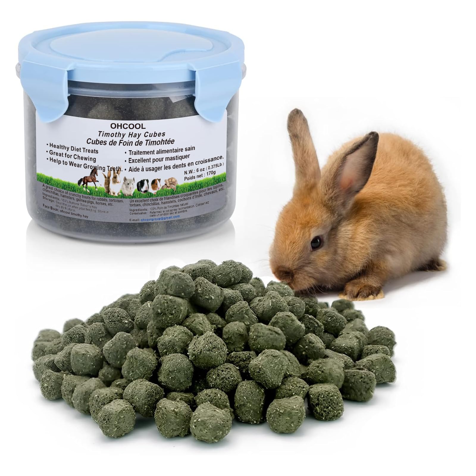 Timothy Hay Cubes 6oz -100% Natural Timothy Hay Made for Rabbits Sulcata Tortoise Guinea Pig, 6 oz